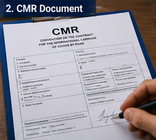 CMR transport document used in European road freight with shipment details and signatures