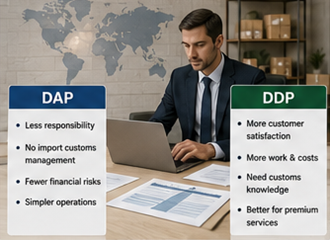 Exporter managing customs and international logistics operations under DDP and DAP agreements