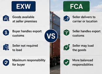 Comparison between EXW and FCA shipping terms in international logistics