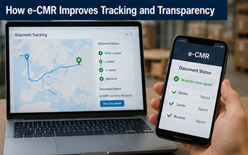 Digital tracking system showing shipment route and real time updates in logistics platform