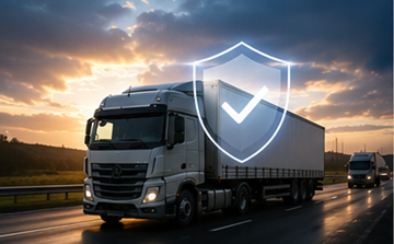 Truck transport and cargo protection representing insurance and risk management in logistics