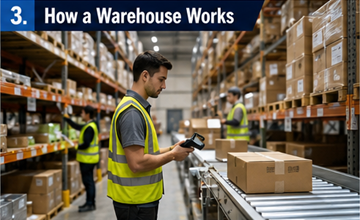 Warehouse workers scanning inventory and preparing shipments in logistics center