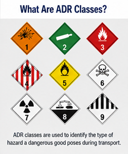 ADR hazard classes overview with dangerous goods labels and transport categories