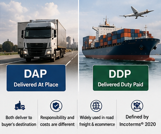 International shipping and logistics operations explaining DDP and DAP trade terms